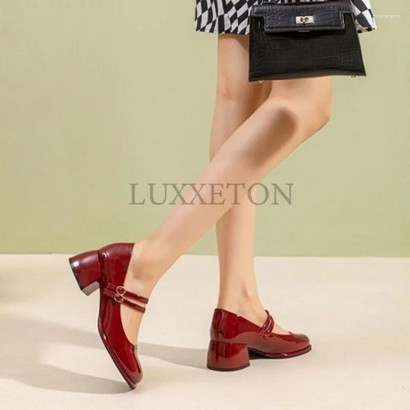 Dress Shoes Women Heeled Spring Fashion Retro Round Toe Large Size Shallow Mouth Thick Heel Casual High Heels For