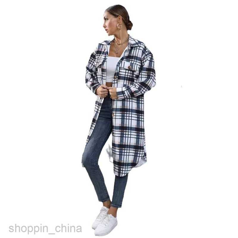 fashion Women Jackets Coats Women's autumn and winter checkered single breasted long windbreaker jacket