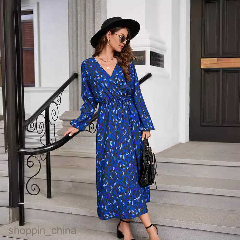 Basic Casual Dresses Women Dress Women's autumn and winter leopard pattern slit waist long sleeve dress