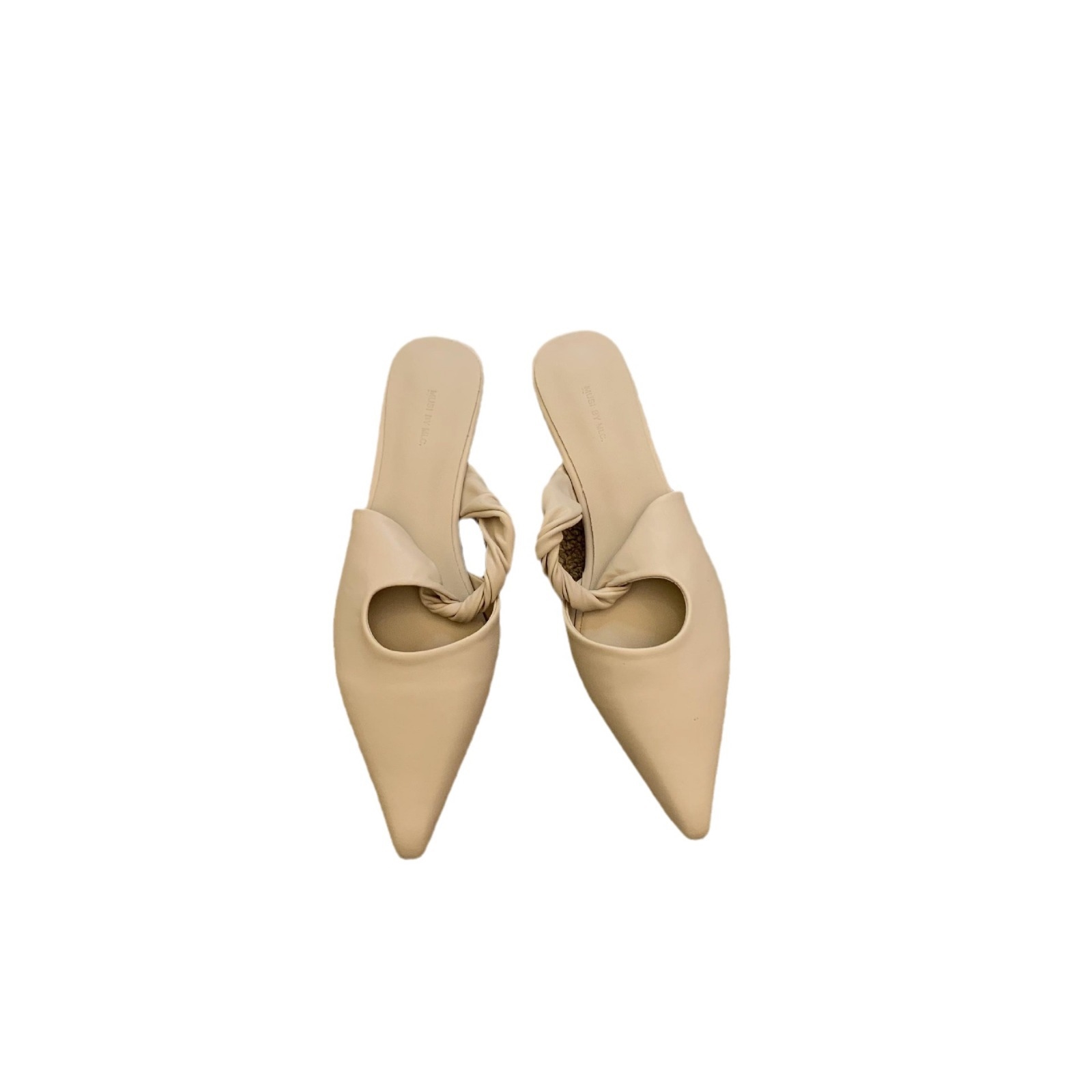 2024 spring new niche design soft-soled semi-toe low-heeled slippers for women to wear French temperament versatile shoes White