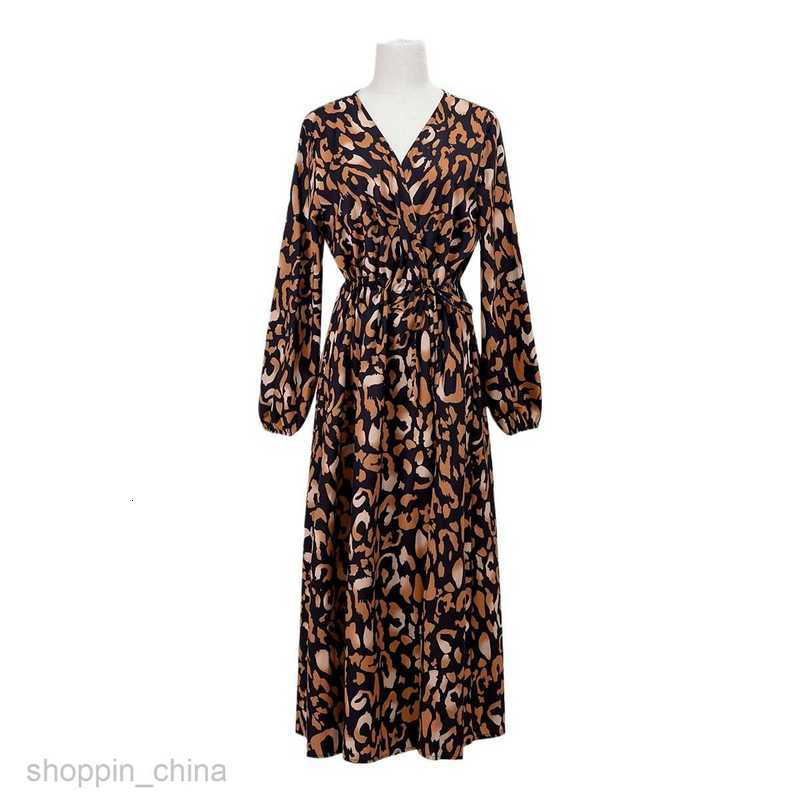 Basic Casual Dresses Women Dress Women's autumn and winter leopard pattern slit waist long sleeve dress