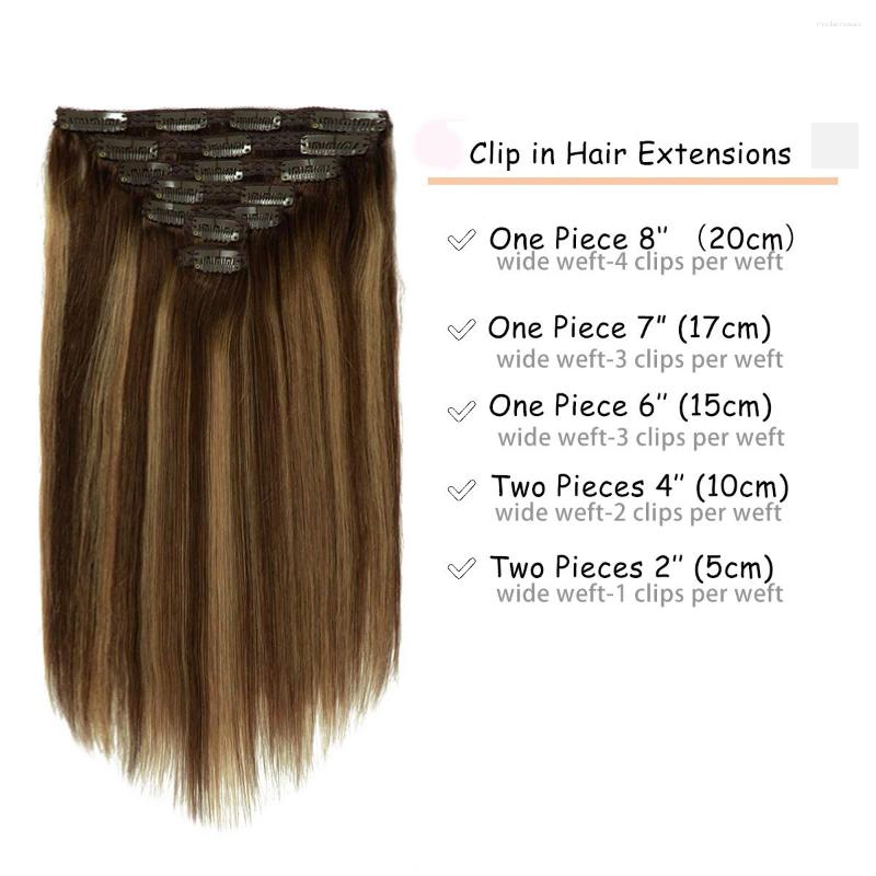 Straight Hair Clip In Human Extensions Real #4/27 Brown Highlights Blonde Ins Remy For Women 120G