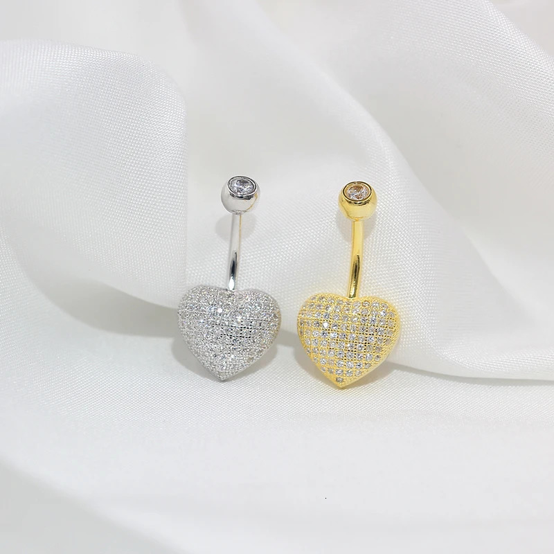 Navel Piercing Belly Button Rings With Zirconia Body Jewelry Decoration Silver 925 Fashion For Women Golden Love Heart-Shaped 240626