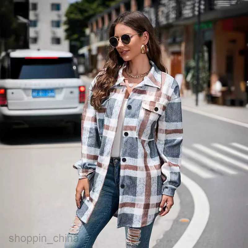 fashion Women Jackets Coats Women's autumn and winter street plaid lapel long woolen coat