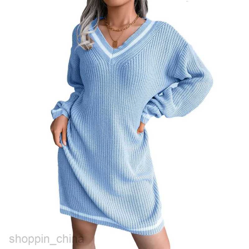 Women Casual Dresses fashion dress style autumn winter college style V-neck wool dress knitted dress women's wear