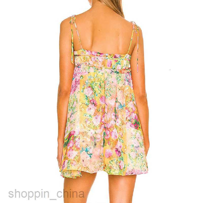 Basic Casual Dresses Women fashion Dress Summer New Women's Sexy Hanging Strap Lace up Printed High Waist Short Dress