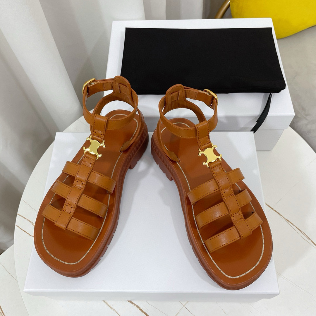 Top quality Clea flat GLADIATOR sandals hardware embellished VEGETAL TANNING Ankle strap open toe luxury designer for women Summer flats Sandal factory footwear