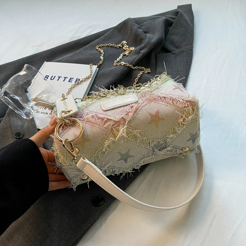 High quality luxury brand wallet and handbag made of denim fabric with original edges Y2K shoulder cross body bag 2024 Womens Designer Luxury Bag 2406