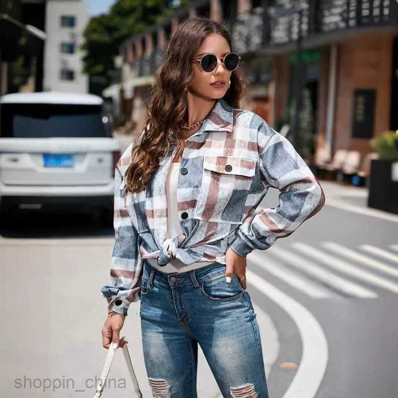 fashion Women Jackets Coats Women's autumn and winter street plaid lapel long woolen coat