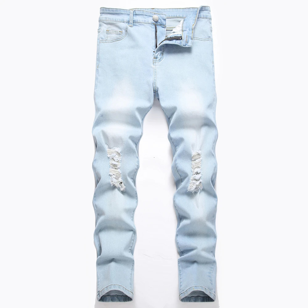 Stylish Slim Pencil Jeans Streetwear Men Trousers Ripped Distressed Hip Hop Stretch Denim Pants Male Long Jeans 240627