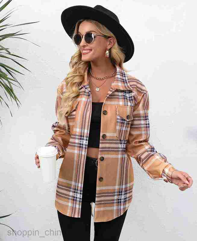 fashion Women Jackets Coats Women's autumn and winter printed single breasted medium length long sleeved jacket