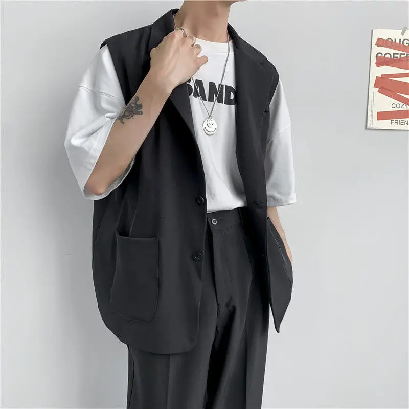 Spring Suit Vest Mens Fashion Gray Black Dress Jacket Men Suit Jacket Korean Loose Business Society Mens Blazer Vest M-2XL 240615