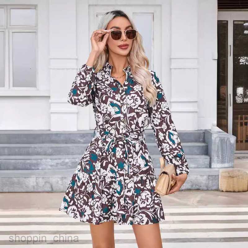 Basic Casual Dresses Women Dress Women's Autumn/Winter Printed Button Long sleeved Dress