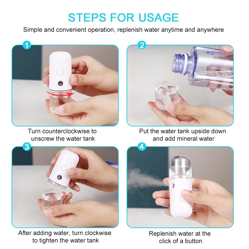 Sprayer Nano Mist Usb Rechargeable Portable Water Replenisher Cool Mist Maker Fogger Makeup Cosmetics Tool Face Steamer 240626