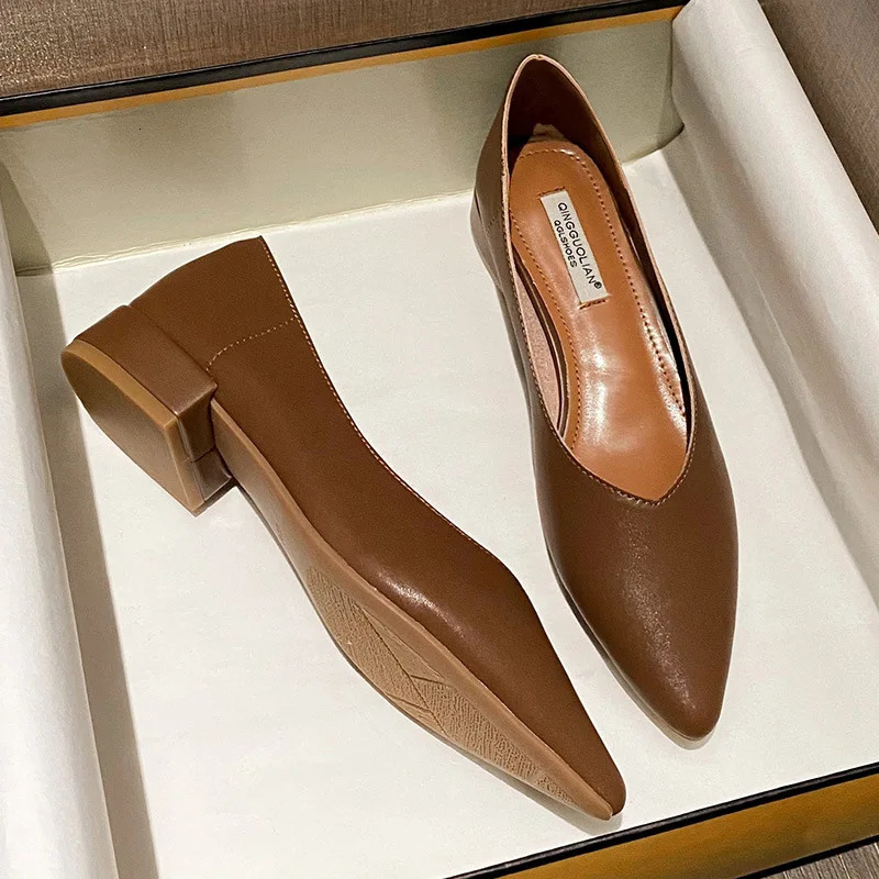 Woman Elegant Spring Pointed Toe Concise Female Shoes Black Breathable Shallow 3CM High Heel Comfortable Fetish Retro Loafers 240627