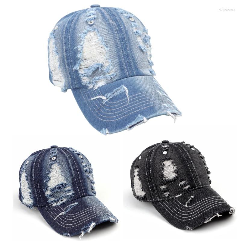 Ball Caps Hat Men's Spring And Summer Denim Ripped Peaked Cap Female Personality Street Fashion Baseball Sun Protection