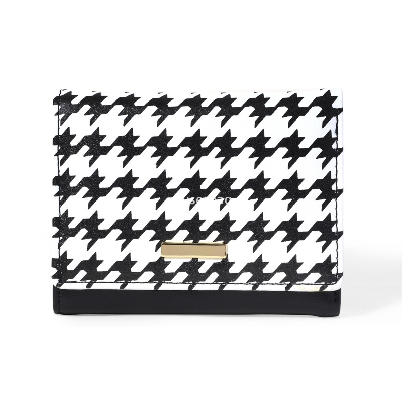 Fashionable Women's High end Fashionable Classic Wallet 30% Discount PU Cute Pattern Thousand Bird Grid Short Practical Multi functional Student 