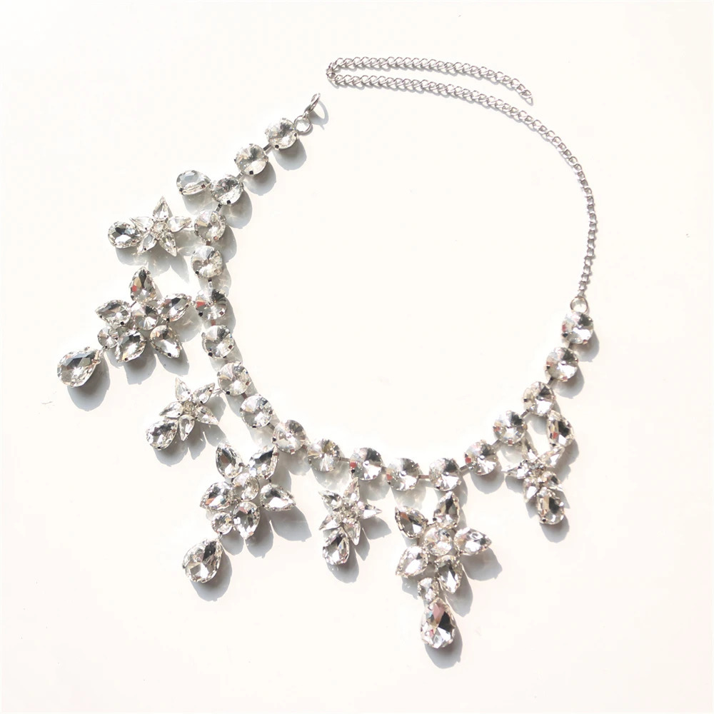 2pc Five pointed Star Crystal Necklace Earrings Pendant Fashion Wedding Party Rhinestone Bridal Accessories Set Jewelry 240627