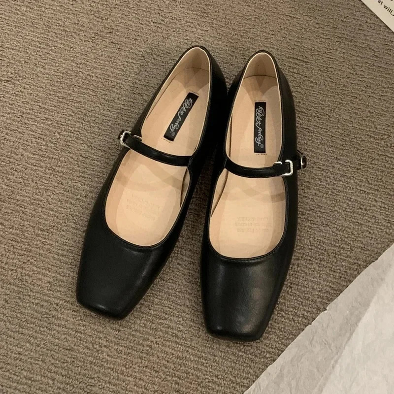 Summer Women Flats Fashion Square Toe Shallow Mary Jane Shoes Soft Casual Ballet Shoes Slingback Shoes Black 240627