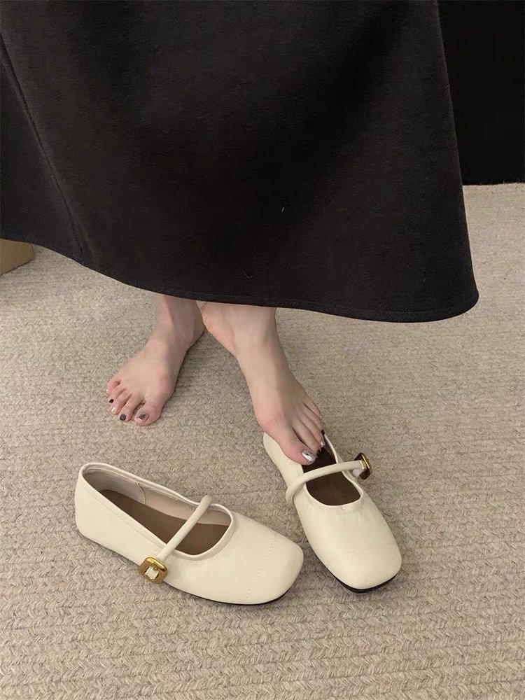 French Square Toe Flat Single Women's 2024 New Summer Mary Jane Shoes White