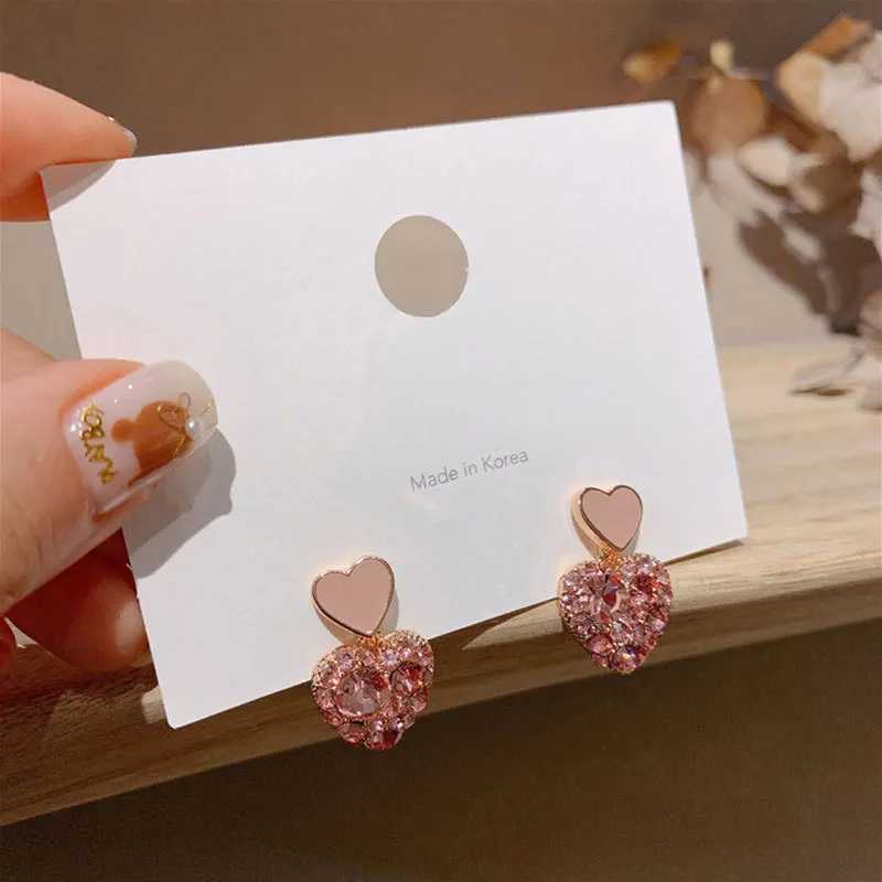 Charm Pink Enamel Oil Crystal Rhinestones Heart Drop Earrings for Women New Fashion Cute Sweet Love Party Girls Gift Jewelry pendiente