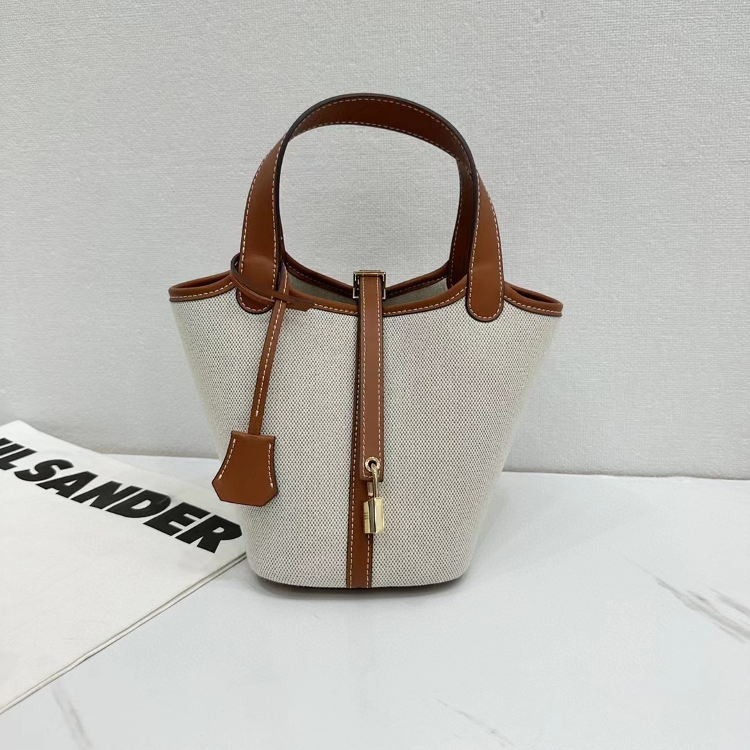 Women Quality Canvas Basket Totes Bag Designer Large Capacity Vegetable Luxury Brand Handbags Real Leather Handle Bucket Shopping Purses 2784