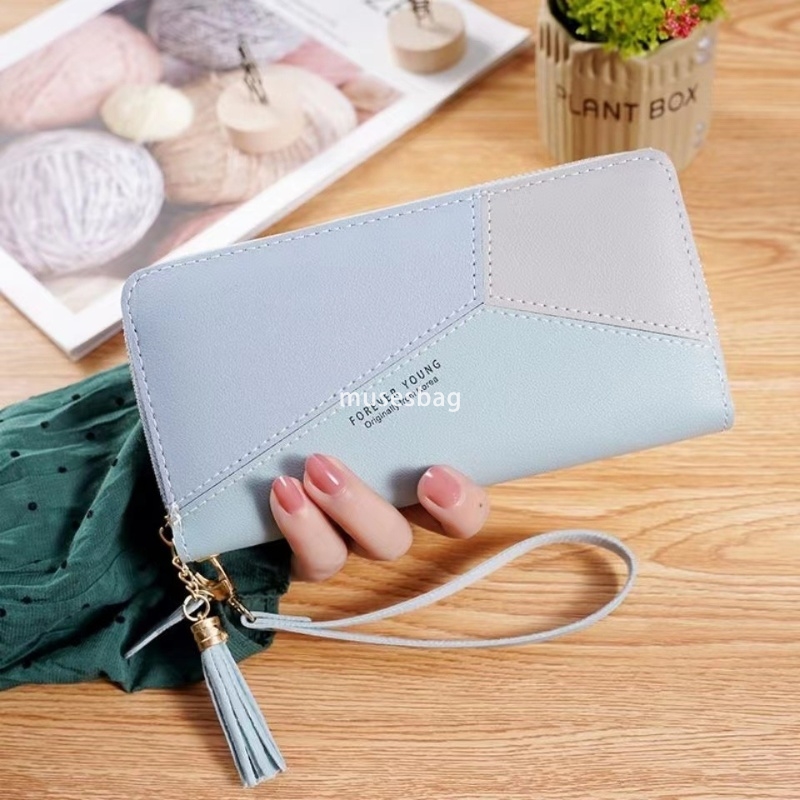 Designer Women's Fashionable and Fashionable New Handheld Bag Wallet Long Color Contrast Panel Zipper Tassel Practical Large Capacity Wallet Phon
