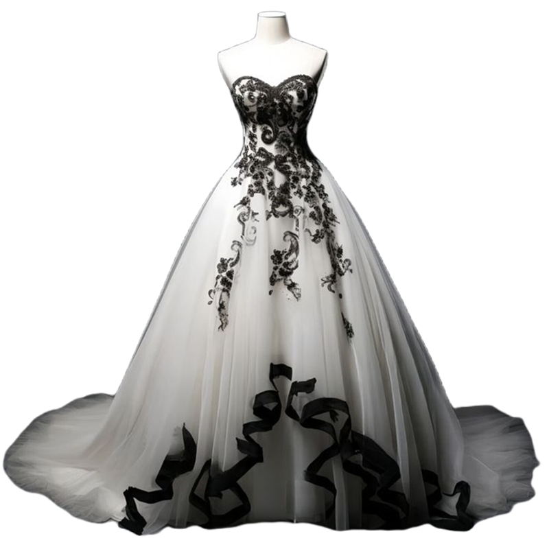 Gothic Wedding Dresses Lace Appliques Black And White Ivory Vintage Bridal Gowns Sweetheart Sleeveless Long Tulle A Line Robe De Mariee