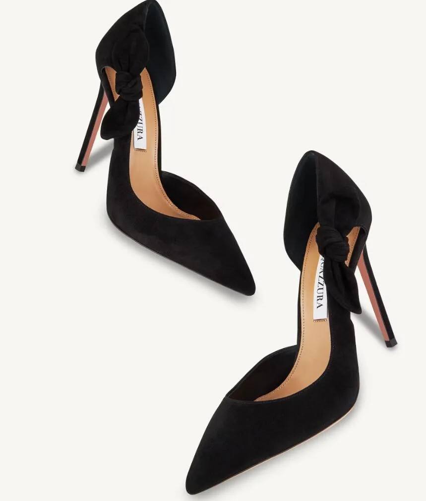 Italy Design Very Bow Tie Women Pump Side Black Suede Pointed Toes Lady Stiletto Heels Elegant Summer Walking EU35-41