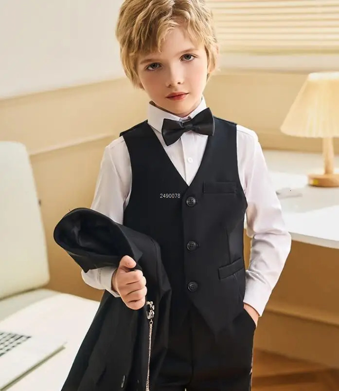 School Kids Formal 007 Clothing Set Children Performance Party Dance Show Costume Boys Black Graduation Ceremony Pograph Suit 240626