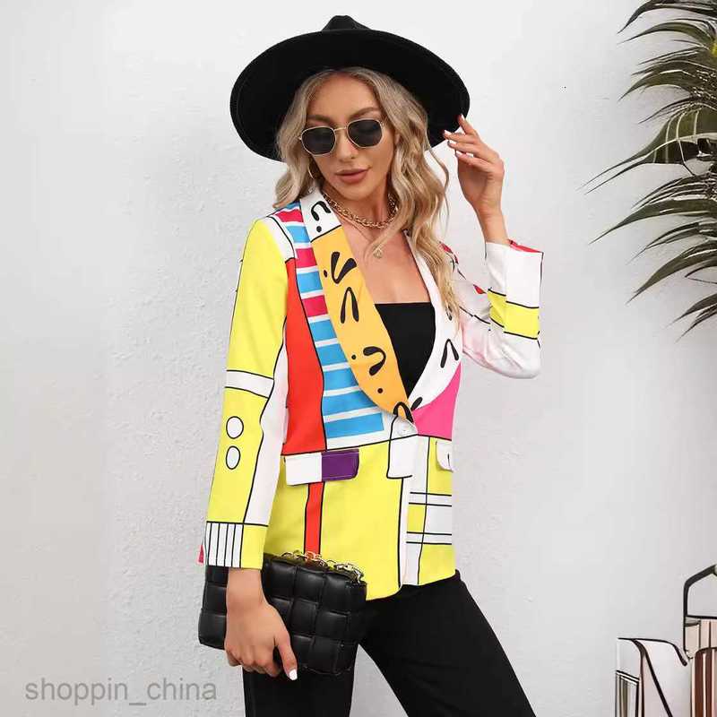 fashion Women Jackets Coats Women's autumn and winter printed collar button up long sleeved jacket