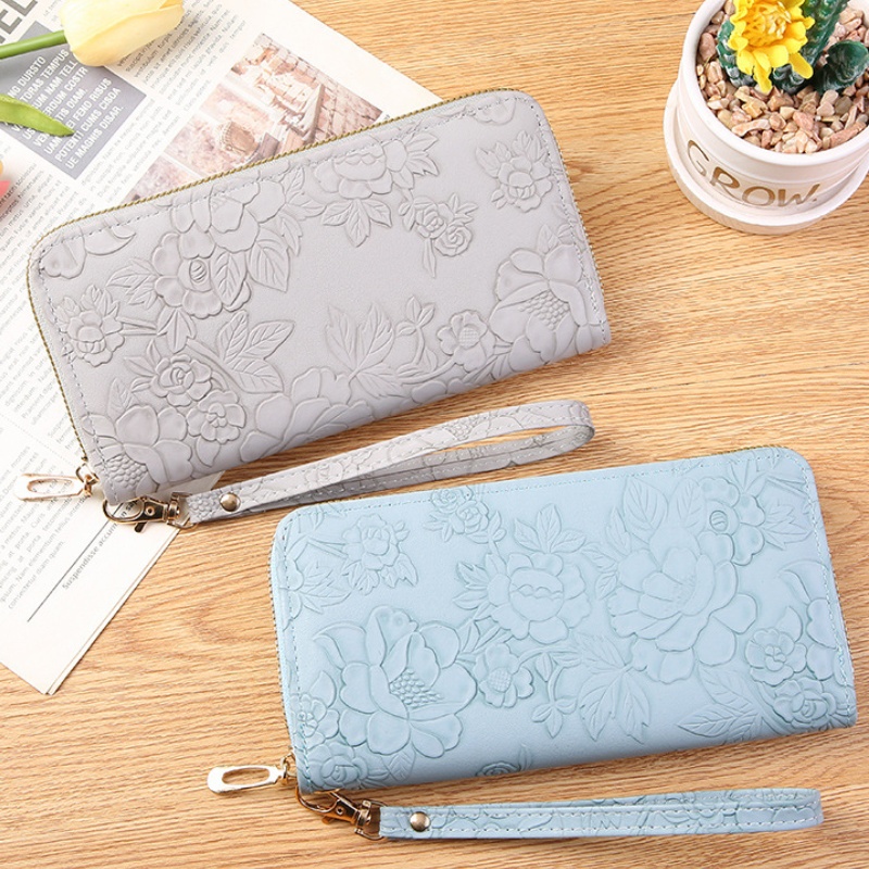 Fashionable women's high-quality new classic high-end long zippered handbag with enlarged phone case embossed design large money clip minimalist 
