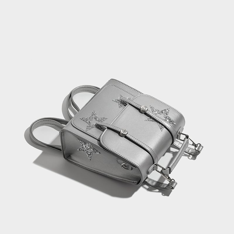 High quality silver shoulder bag for women's autumn new trendy student backpack single shoulder large capacity handbag niche travel bag
