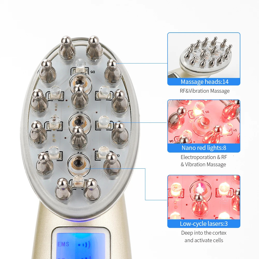 EMS Electric Massage Comb LED Comb Hair Massage Scalp Brush for Anti Hair Loss Head Relax 240626
