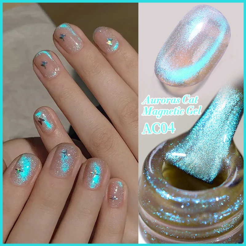 10ml Auroras Blue Cat Magnetic Gel Nail Polish Shining Glimmer Fairy Crystal Magnetic Gel Polish for Summer Nail DIY 240626