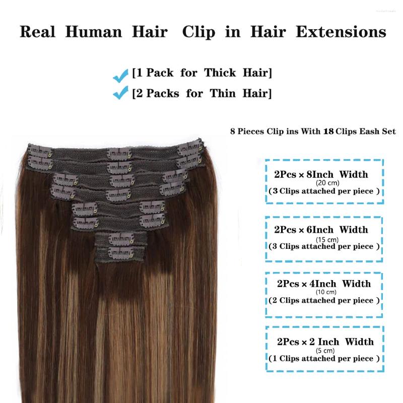 Straight Clip In Hair Extensions Human P4/27 Hairstyle Hairpiece Full Head Ins Natural With 18 Clips