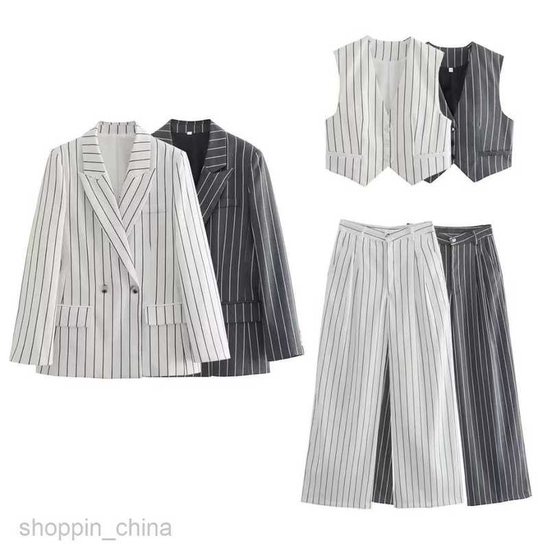 Basic Casual Dresses Women Summer New Women's striped suit jacket+vest pants set w050 9681