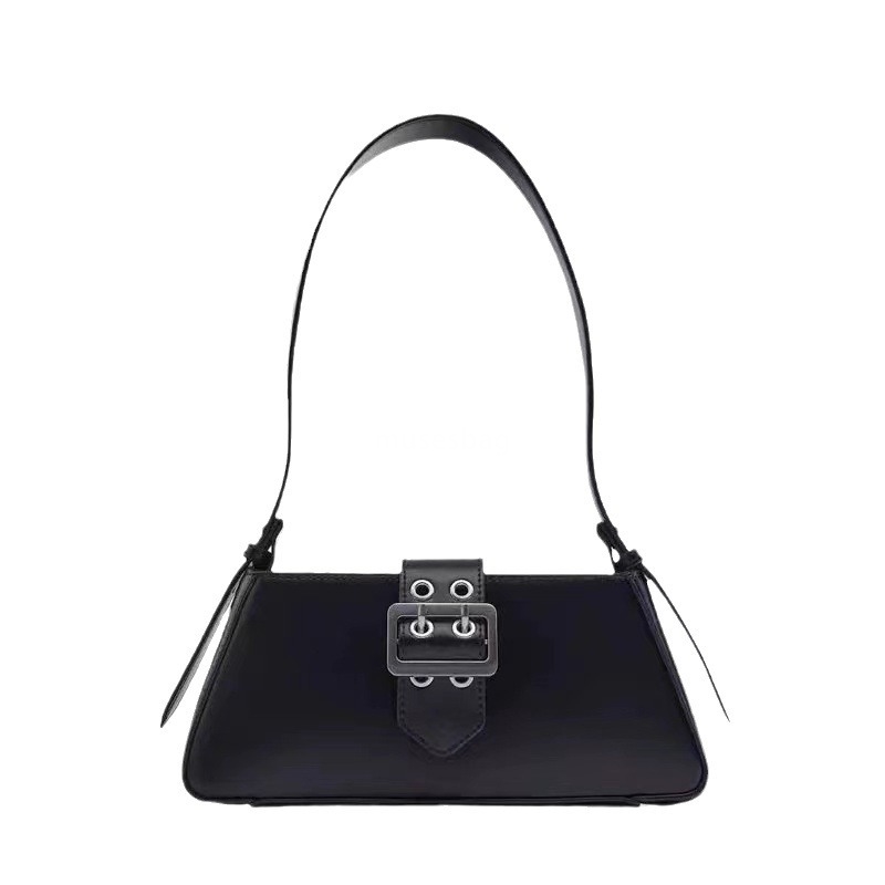 Women's Bag New European and American Versatile Black Buckle Decoration Single Shoulder Underarm Bag High Grade Feel Handheld Stick Bag
