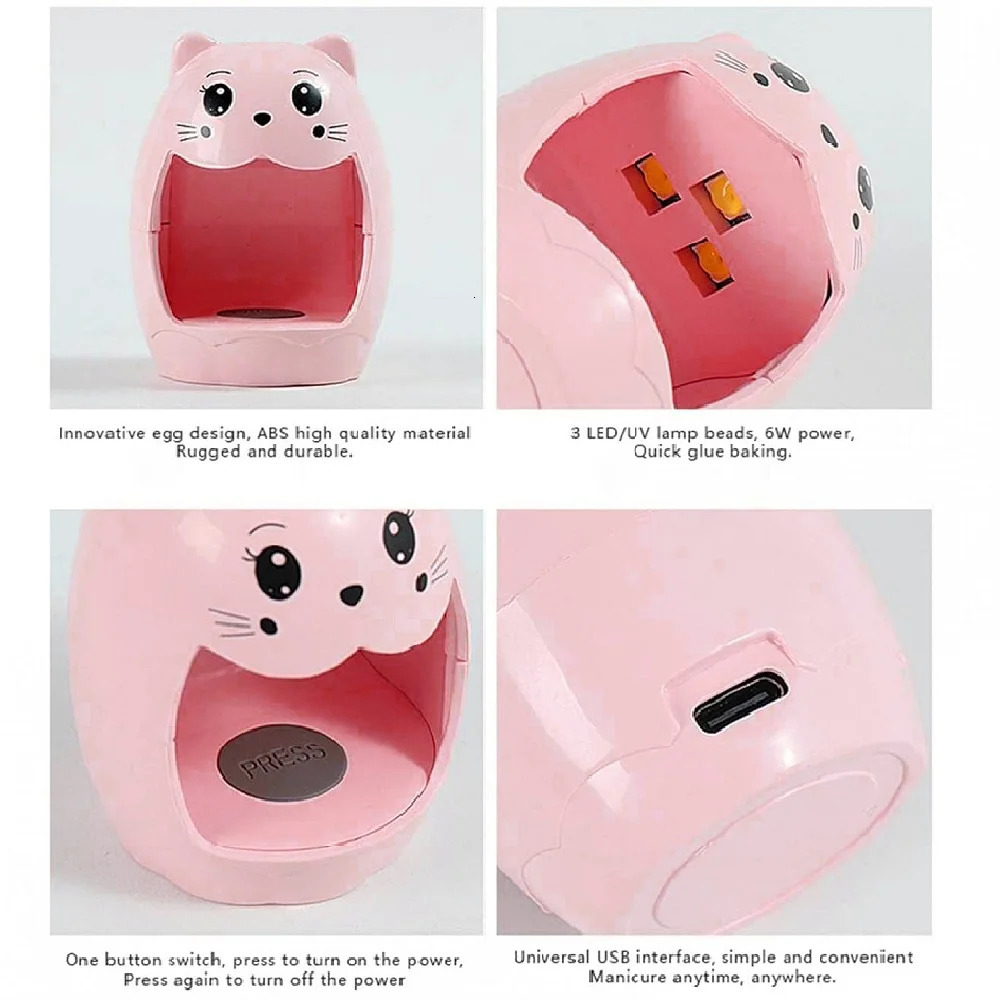 Mini Po Machine Cartoon Shaped Single Finger Nail Enhancement Light Led Quick Drying Nail Oil Glue Baking Light USB 240626