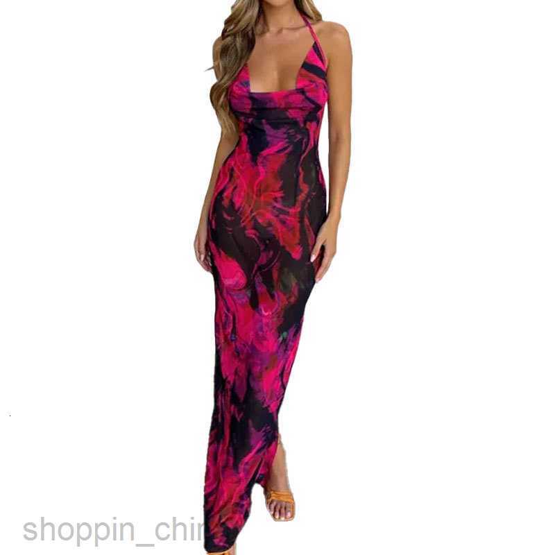 Basic Casual Dresses Women Summer New Women's Fashion Elegant and Fashionable Backless Slim Fit Printed Long Dress