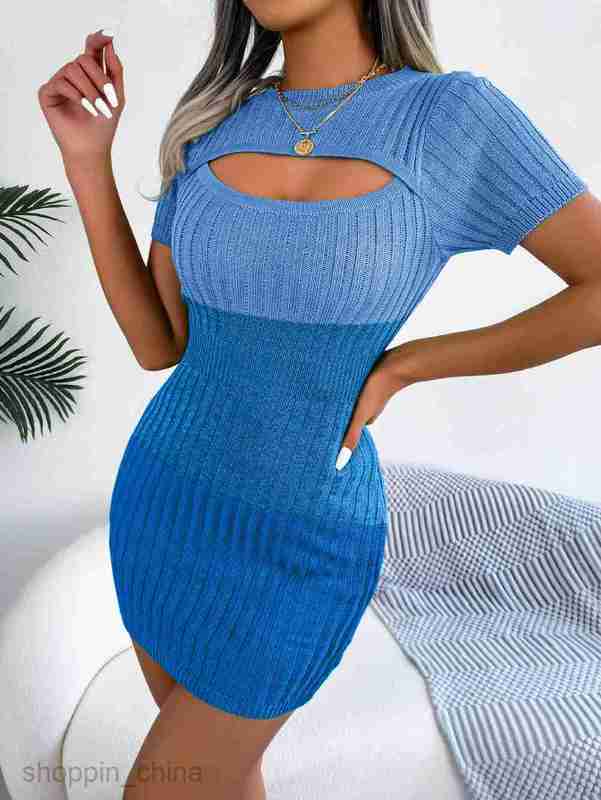 Women Casual Dresses fashion dress Spring/Summer Sexy Hollow out Gradient Color Waist Wrapped Knitted Hip Skirt for Women