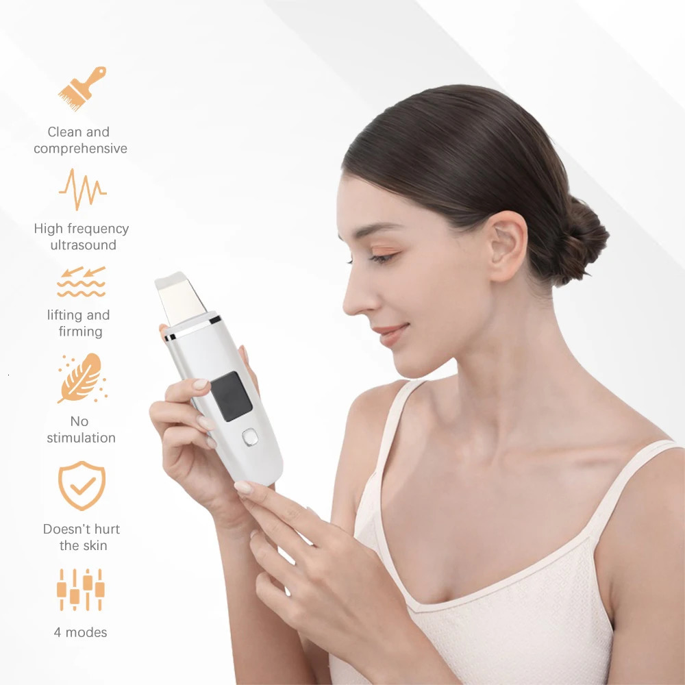 Ultrasonic Skin Scrubber Professional Deep Face Peeling Shovel Device Pore Cleaner Exfoliating Skin Scrubber Lift Machine 240626