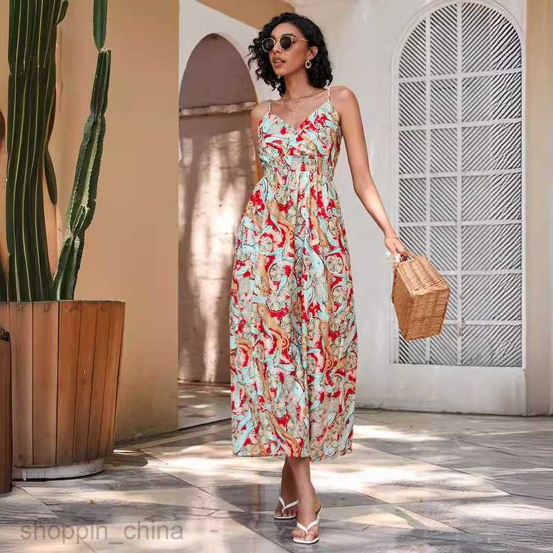 Basic Casual Dresses Women Dress Women's summer printed waist length suspender dress