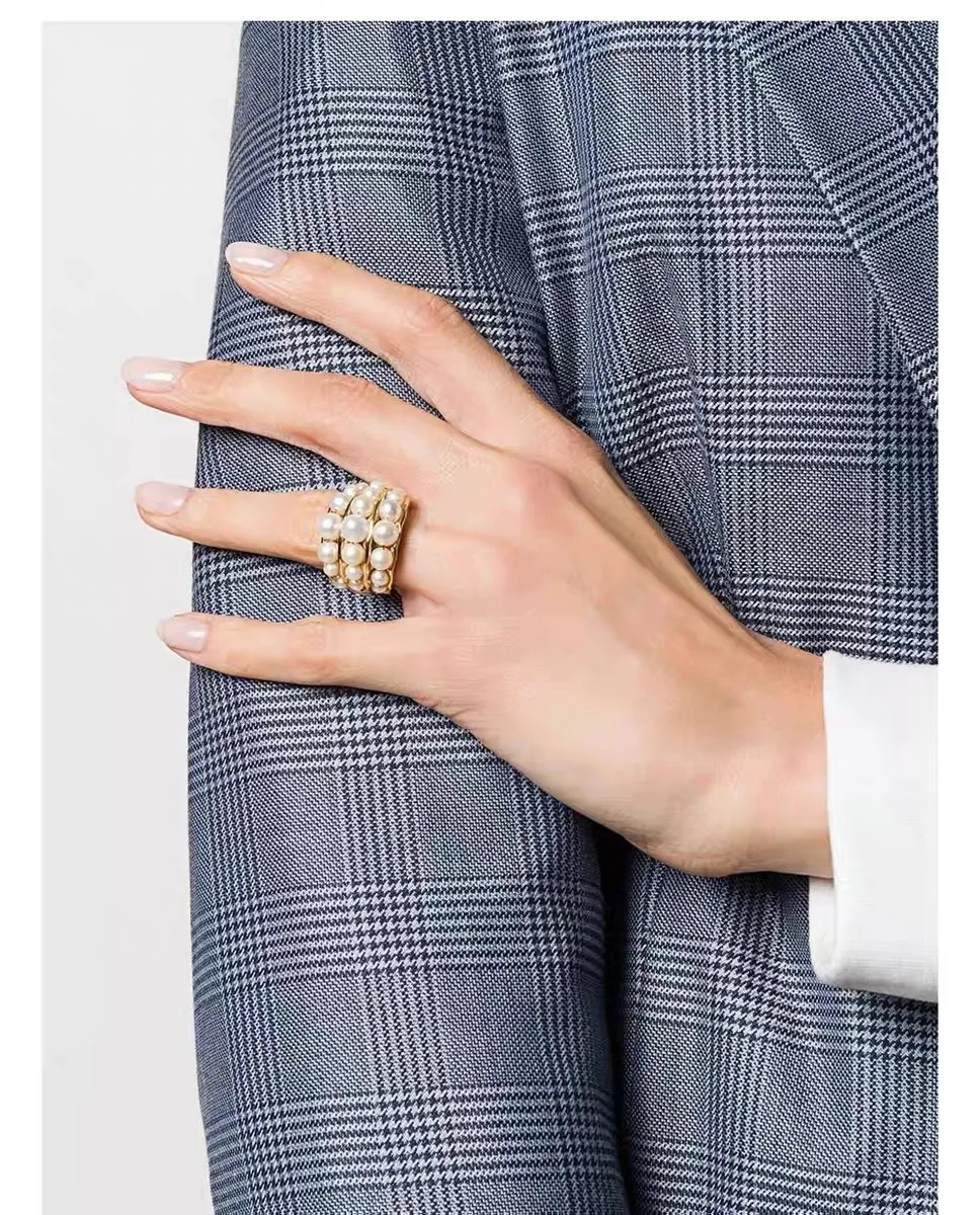 fresh water pearl beaded ring multi-layer wear ring 240626