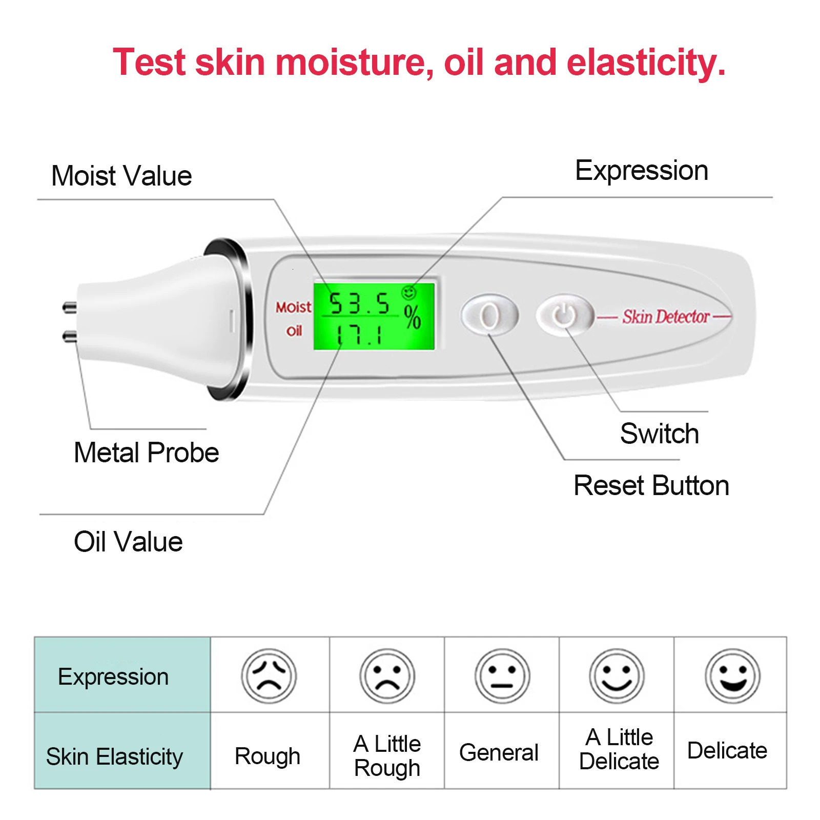 Face Skin Tester Portable Skin Analyzer Digital Aesthetic Moisture Tester Water Oil Monitor for Skin Care Skin Diagnostic Device 240626