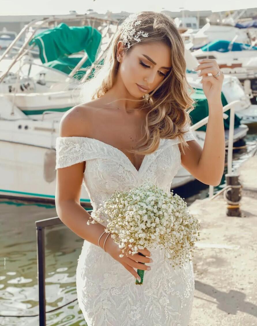 2024 Spring Mermaid Wedding Dresses With Detachable Train Off Shoulder Lace Appliques Bridal Gowns robes de mariee Bride Dresses 0627