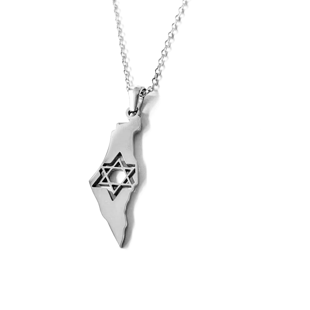 10PCS Stainless Steel Star of David Israel Map Necklace Israeli Jewish Flag Judaism Ethnic Palestine Pendant Charm Chain Choker Collar for Women