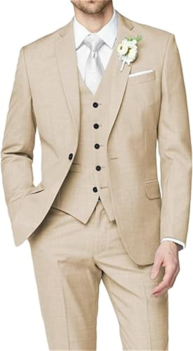 3 Piece Men Slim Fit Suits Wedding Tuxedos Groomsmen Prom Business Dusty Green Suit One Button Blazer Jacket Vest Pants Tuxedo Set Groom Wear