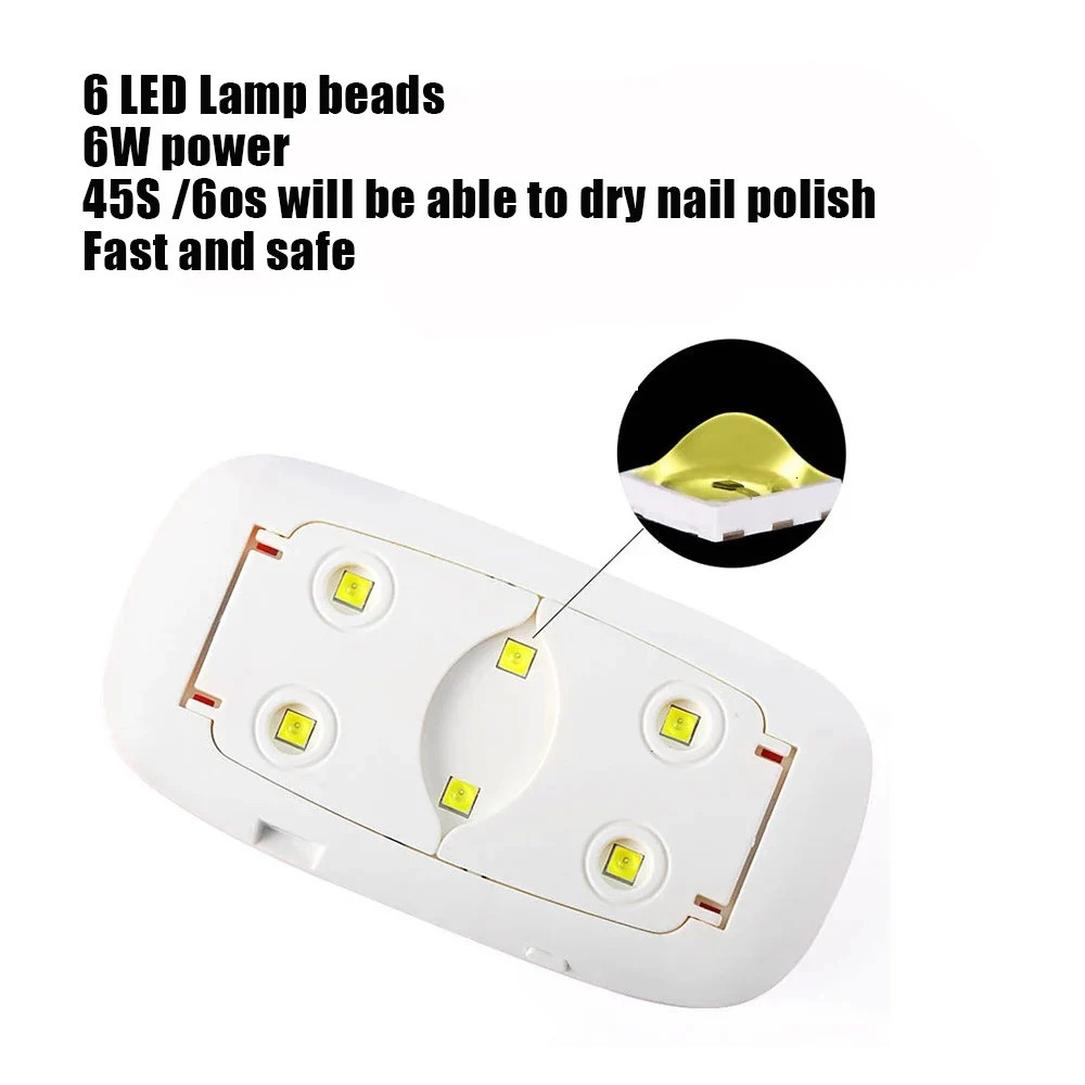 6W Mini Nail Dryer Machine Portable 6 LED UV Manicure Lamp Home Use Nail Lamp For Drying Nails Polish Varnish With USB Cable 240626