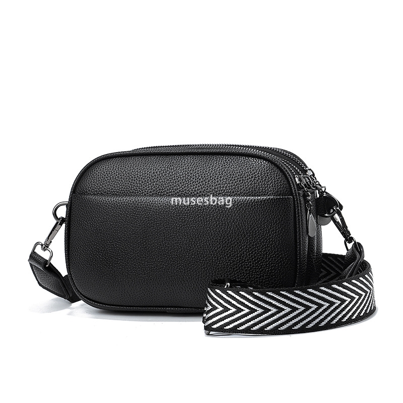 Street Fashion Small Bag New Multi layered Soft Leather Texture Wide Shoulder Strap Single Shoulder Crossbody Bag Simple and Elegant Mom's Bag
